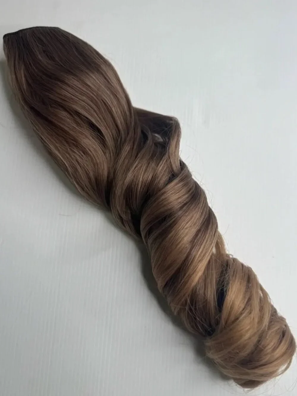20” Human Hair Blend Clip-In Extensions – Wavy Natural Brown with Caramel Ombre